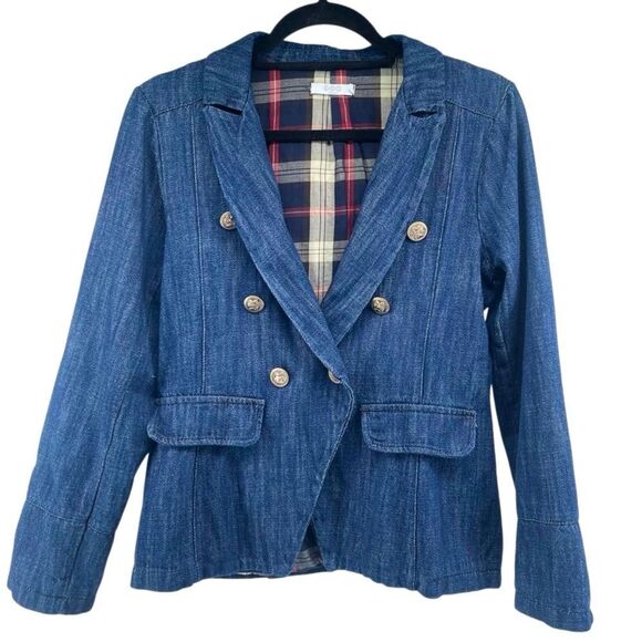 ECO Italy Women’s Dark Wash Denim Blazer Size 42 (US 6) Double Breasted - Picture 2 of 16